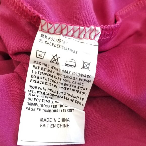Wrap Look Cross Front Fuchsia Pink Dress MEDIUM Stretch Short Sleeve Ruching - Picture 9 of 10
